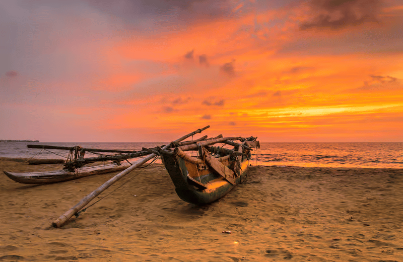 Fishing boats on the Negombo Lagoon at sunset, Sri Lanka
