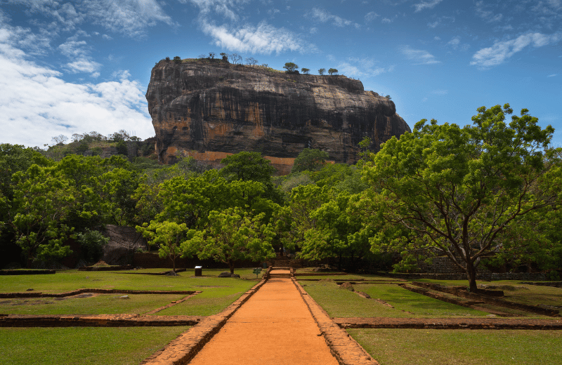 Sigiriya Rock Fortress viewed from Pidurangala Rock at sunrise