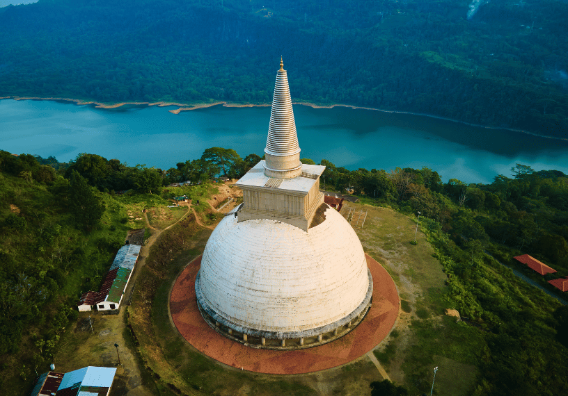 Kotmale Mahaweli Maha Seya stupa above the Kotmale Reservoir